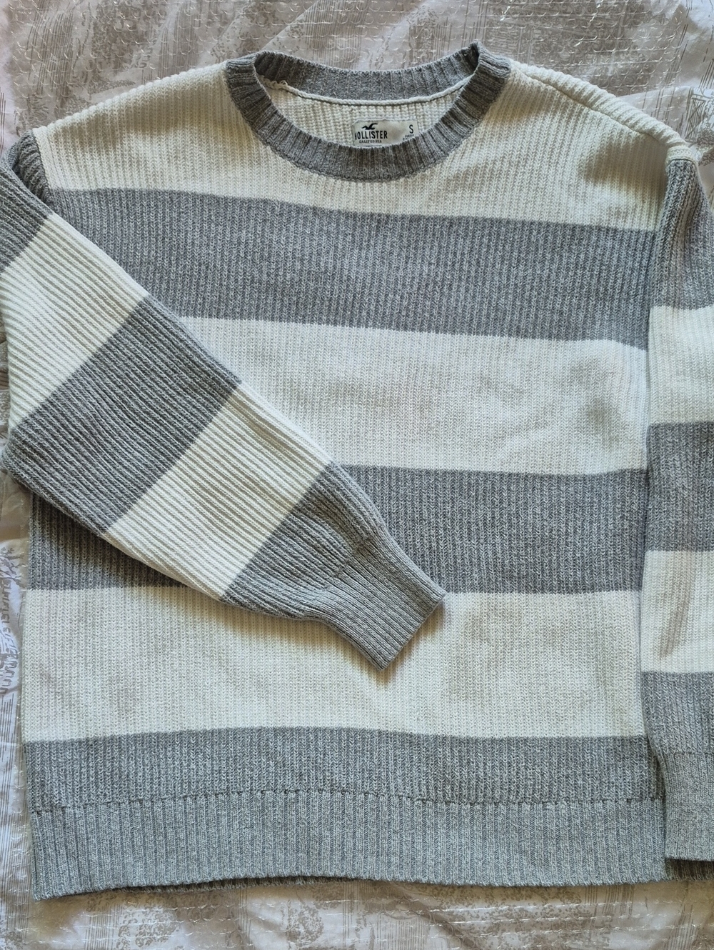 Hollister Co. Striped Knit Cotton Boyfriend Crewneck Sweater